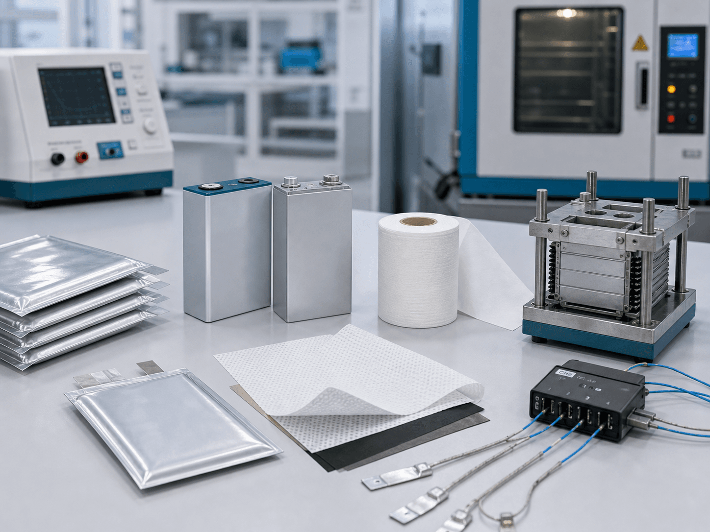 High-safety battery cells with separator film, temperature probes, and safety test fixture